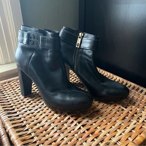 Tory Burch Black Leather High Heeled Booties